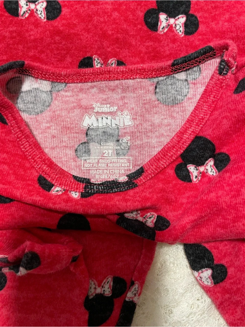 Disney Pink-Red Minnie Mouse Print Two-Piece Pajama Set